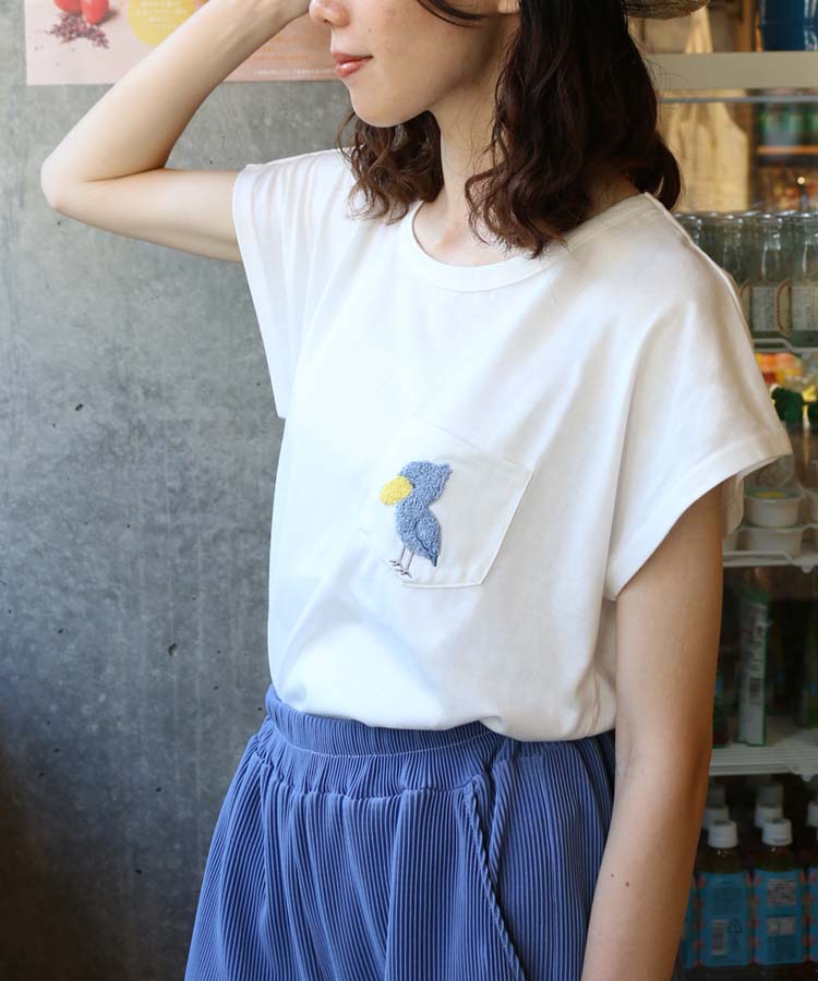 00149670 080310143000902 149670 BLEUBLEUET Tシャツ ウェア オリジナル かわいい ハシビロコウ ハシビロコウ サガラTシャツ ブルーエ ブルーブルーエ ポリエステル ホワイト レアアニマル 可愛い 雑貨 小物 身幅50.5 着丈55.5 中国製 通販 綿  裄丈31