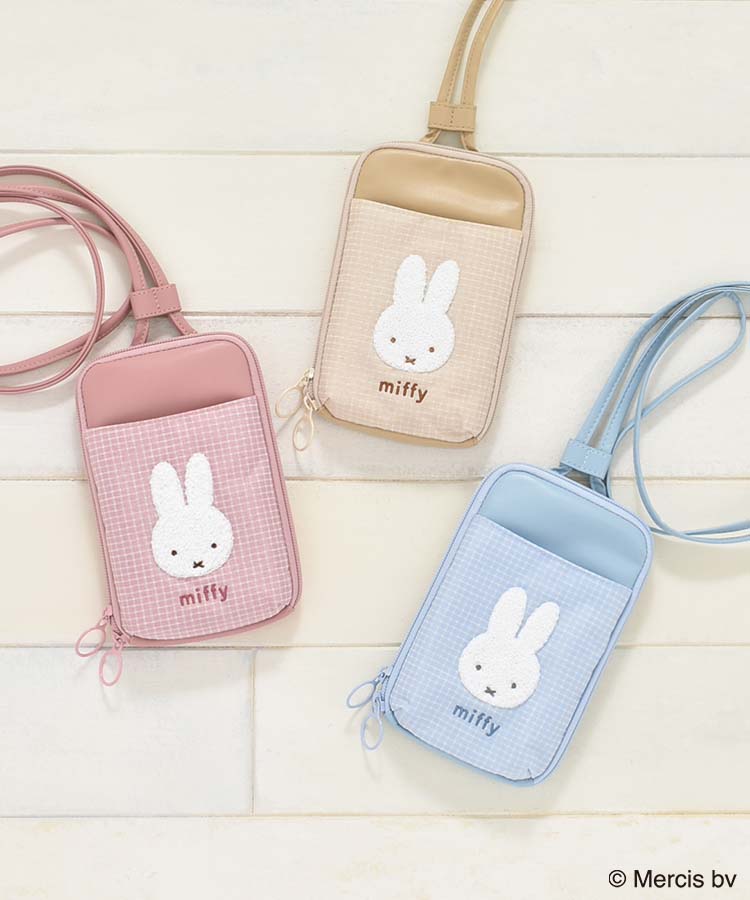 ミッフィーチェックスマホポーチ スマホポーチ チェック ブルーナ ミッフィー うさぎ ウサギ rabbit 動物 キャラクター miffy 携帯小物  雑貨 かわいい 可愛い 小物 ブルーエ ブルーブルーエ bleubleuet 通販